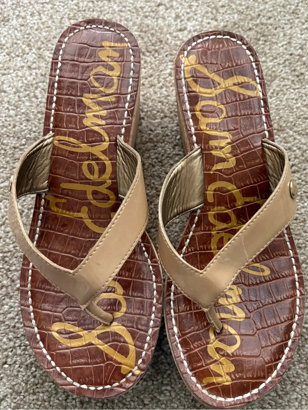 Sam Edelman ROMY Tan Cork Wedge Thong Sandals Size 6.5 EU 37 Bohemian